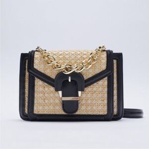 Zara Chain Handle Rattan Crossbody Bag